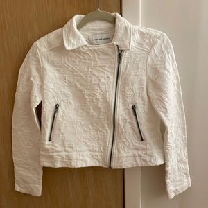 CUPCAKES AND CASHMERE JACQUARD CROPPED MOTO JACKET